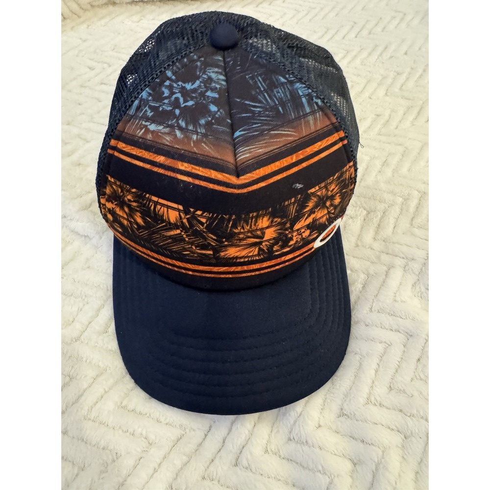 Oakley‎ Snapback Hat Navy Blue Bright Orange Foam Mesh Trucker Beach Surf Cyber